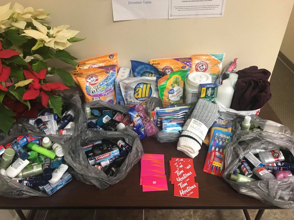 Community Support photo of items donated for the bangor homeless drive