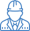 engineer with hard hat outline graphic icon in light blue