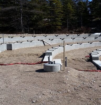 photo of cement blocks placed in the dirt at schoodic point