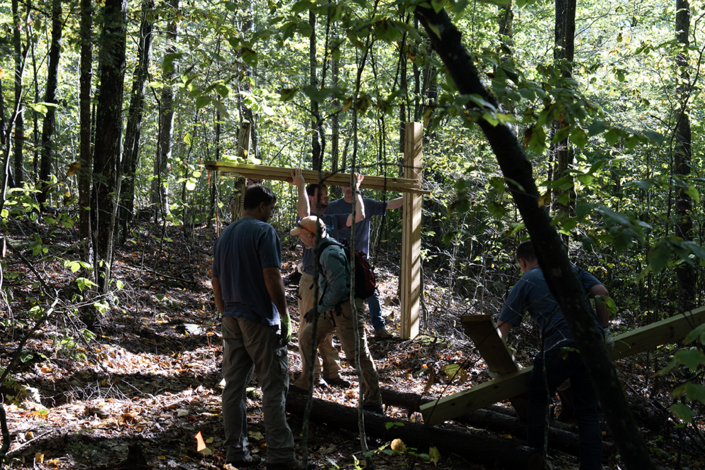 Images of Haley Ward employee-owners and their efforts to expand the trail system at Bauneg Beg Mountain Conservation Area.